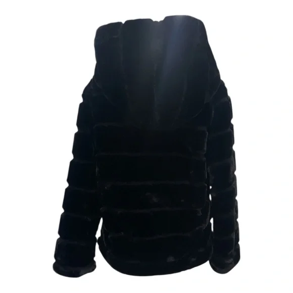 Women’s APPARIS Goldie Black Faux Fur Hooded Short Coat XS Chic Grunge Cozy - Picture 12 of 16